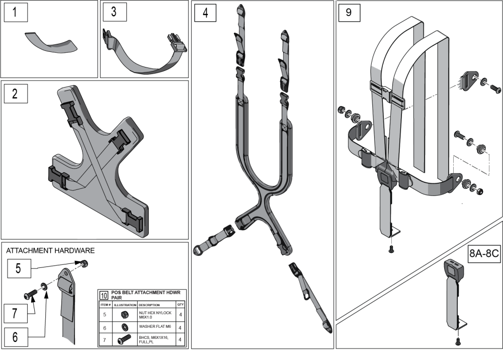 Anterior Trunk Support parts diagram