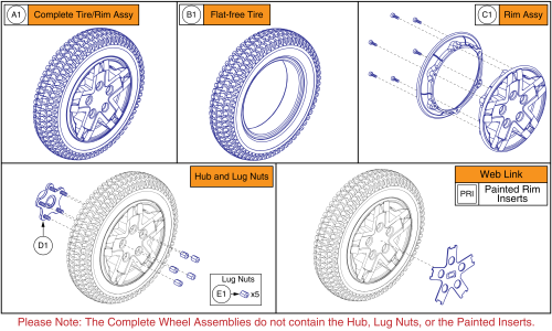 Drive Wheel - Flat-free, 5 Spoke Silver Rim/black Tire W/ Color Insert parts diagram