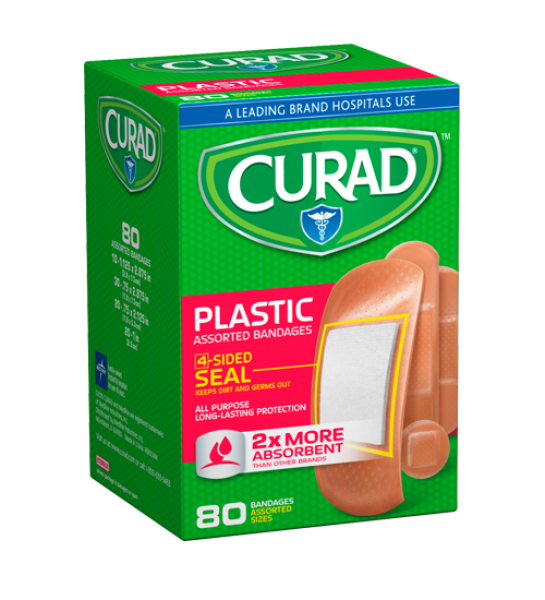 CURAD Plastic Bandages Assorted 80 CT Adhesive Strips