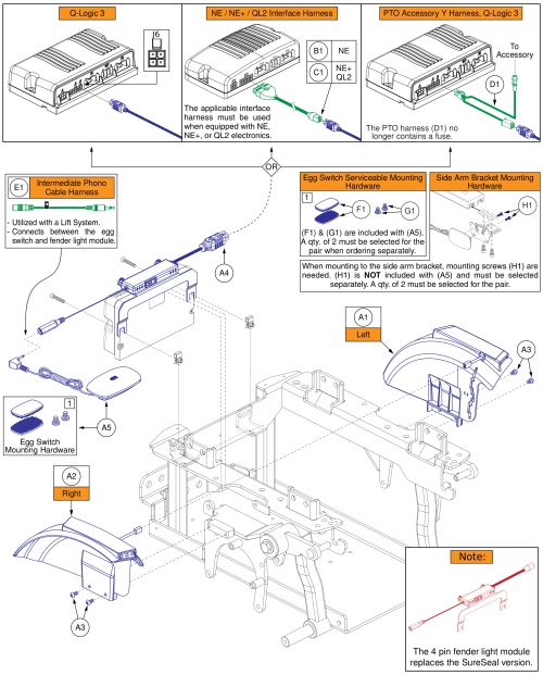 Fender Shrouds With Lights, 4 Pin Module, Edge Series parts diagram