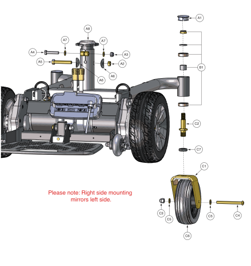 Main Frame, Rear With Casters & Seat Post parts diagram