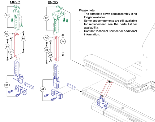 Endo/meso Armrest Downpost Assembly, Tb3 V1 And V2 Arms parts diagram