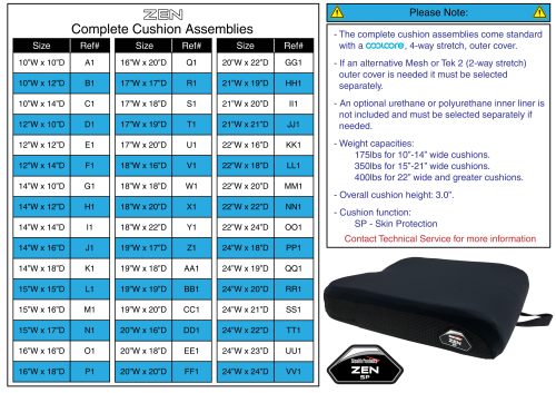 Complete Cushion W/ 4-way Stretch (coolcore) Cover - Stealth Zen parts diagram