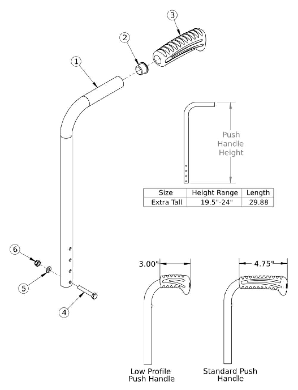 Catalyst Straight Extra Tall Backrest With Push Handle parts diagram