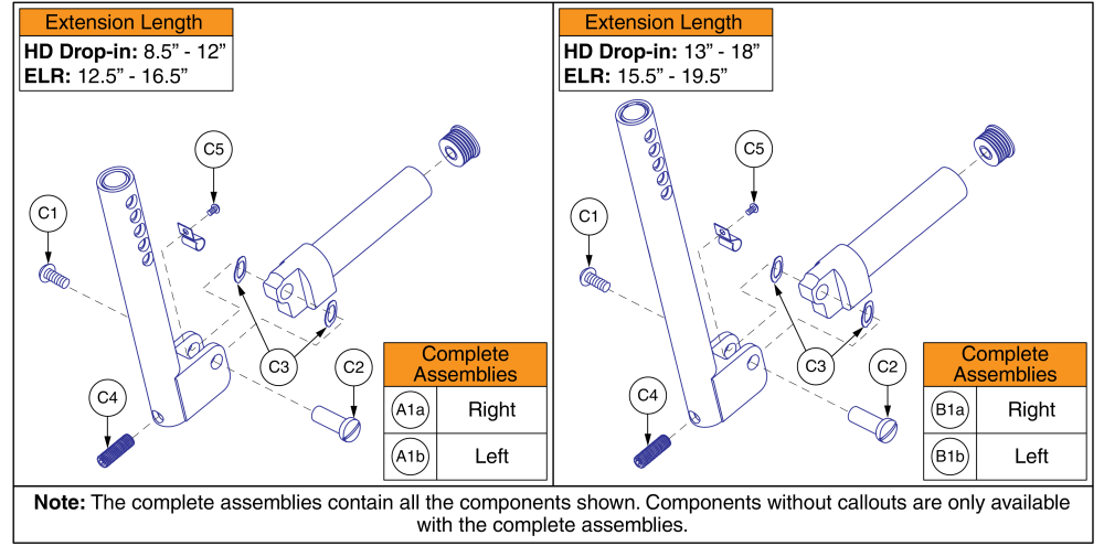 Angle Adjustable Lower Legrests, Short (used With 4 & 5 Inch Wide Footplates) - Style #7 & #12 parts diagram