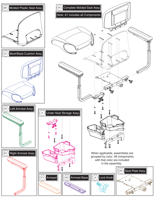 20w,18d, Black Vinyl, Molded Plastic Seat, Pride Logo, Under Seat Storage parts diagram