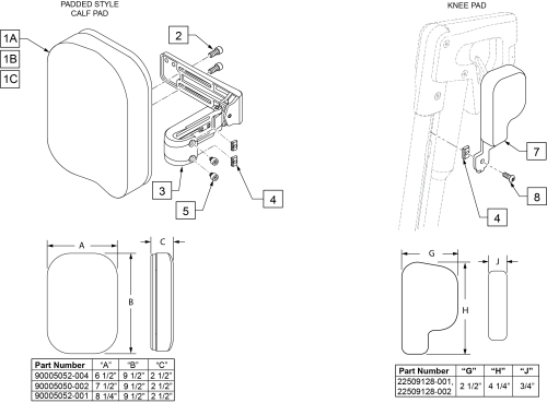 Pro Swing Away Calf Pads & Knee Pad parts diagram
