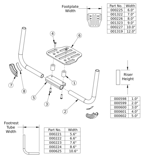 Rigid Angle Adjustable Footrest With Risers parts diagram