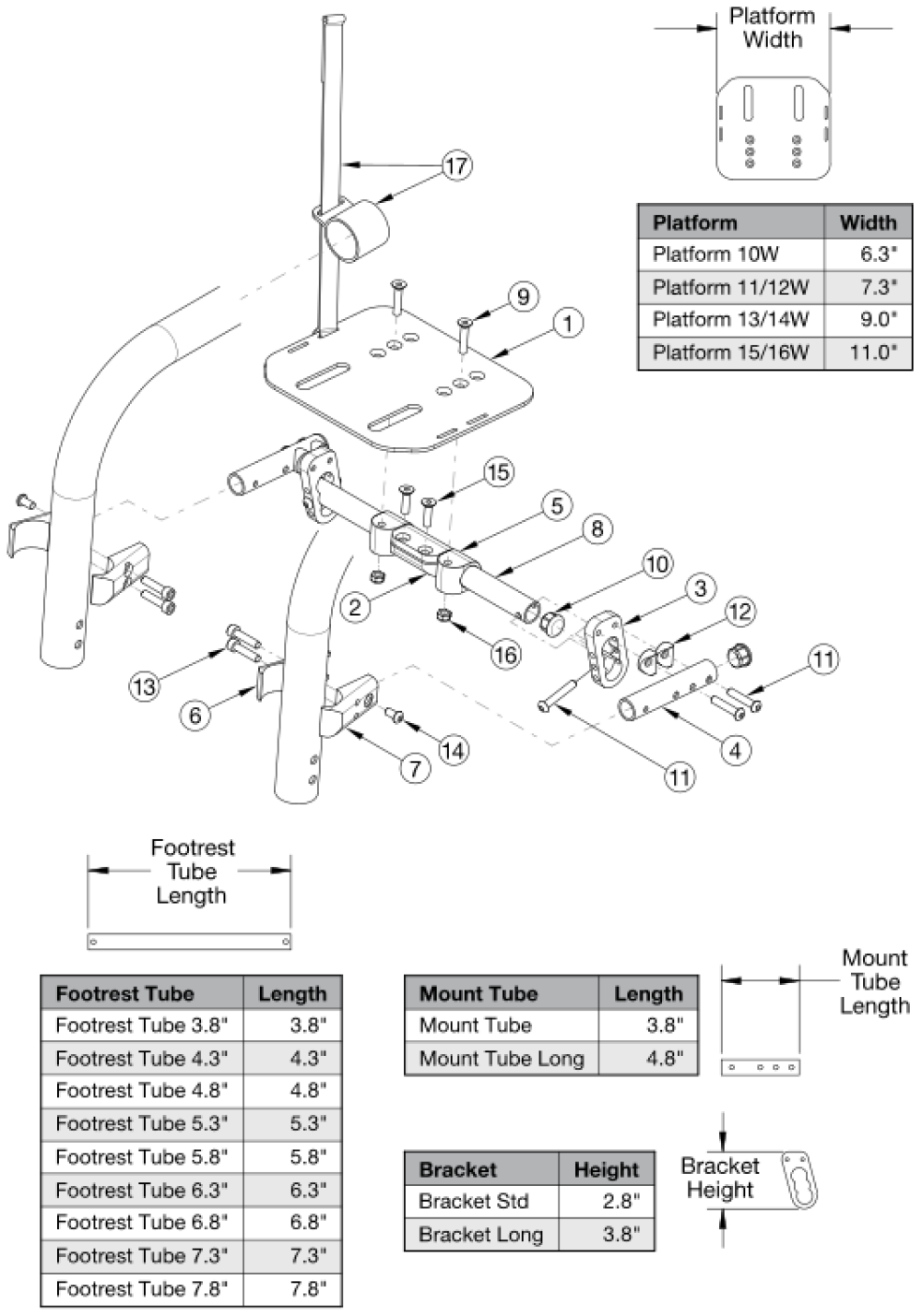 Clik High Mount Angle Adjustable Flip Under Footrest parts diagram