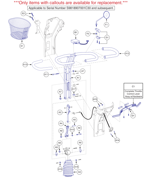 Hurricane Pmv5001 Delta Tiller W/ Basket (gen. 2).  (s/n S9818907001c30 And Sub.) parts diagram