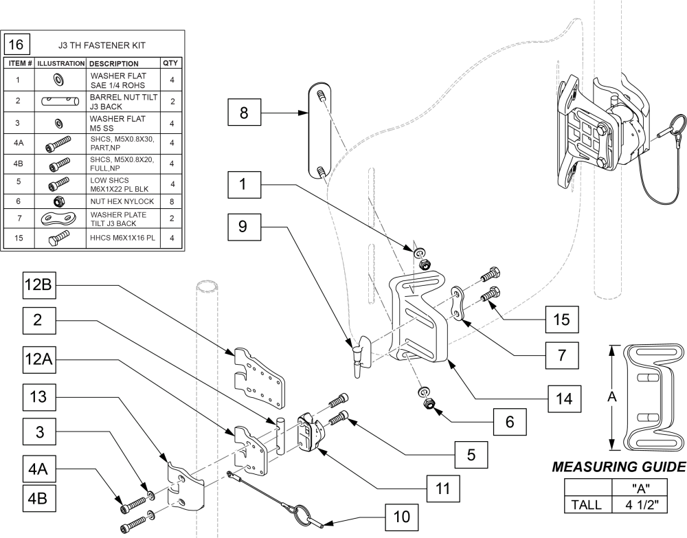 J3 Th Back Hardware parts diagram