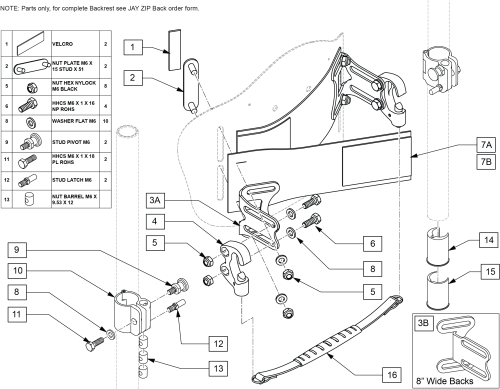 Jay Zip Back Hardware (prior To 3/25/19) parts diagram