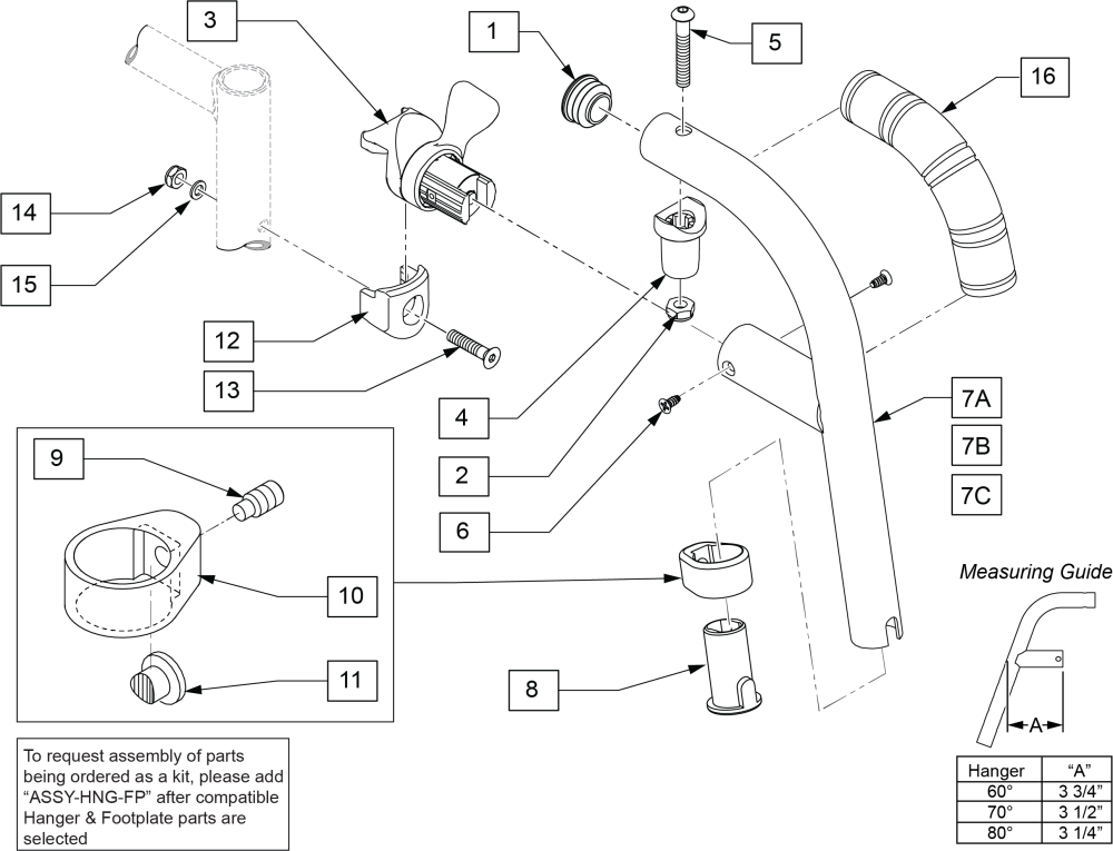 60, 70 & 80 Deg Swing In/out Ext Mount Hangers parts diagram