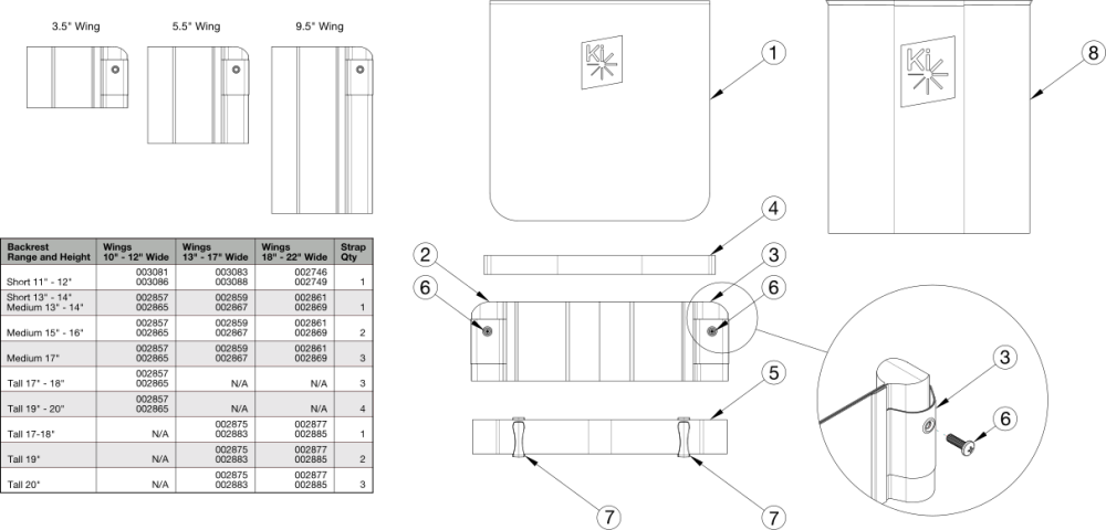 Rigid Padded Hook And Loop Adjustable Back Upholstery parts diagram