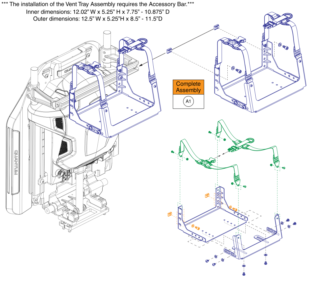 Vent Tray - Depth Adjustable - Accessory Bar Mount parts diagram