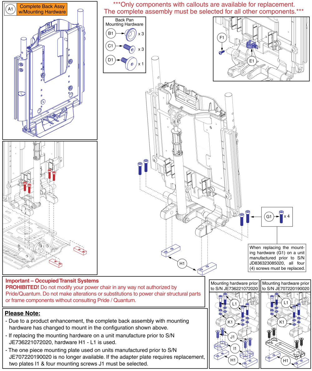 Static Back Assy, Tb3.5 Tilt, Tb3 Redesigned Back, Wc19 parts diagram