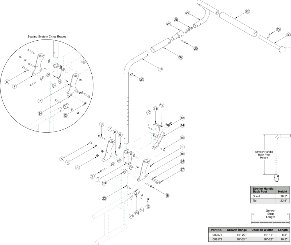 Catalyst Stroller Handle Back Post With Removable Stroller Handle Extension (depth Adjustable) parts diagram