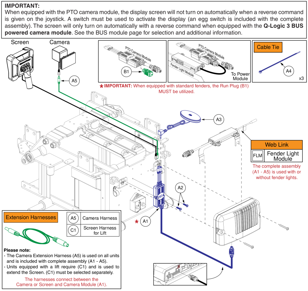 Pto Backup Camera Module, Ql3, Q6 Edge Hd / Q6 Edge Z parts diagram