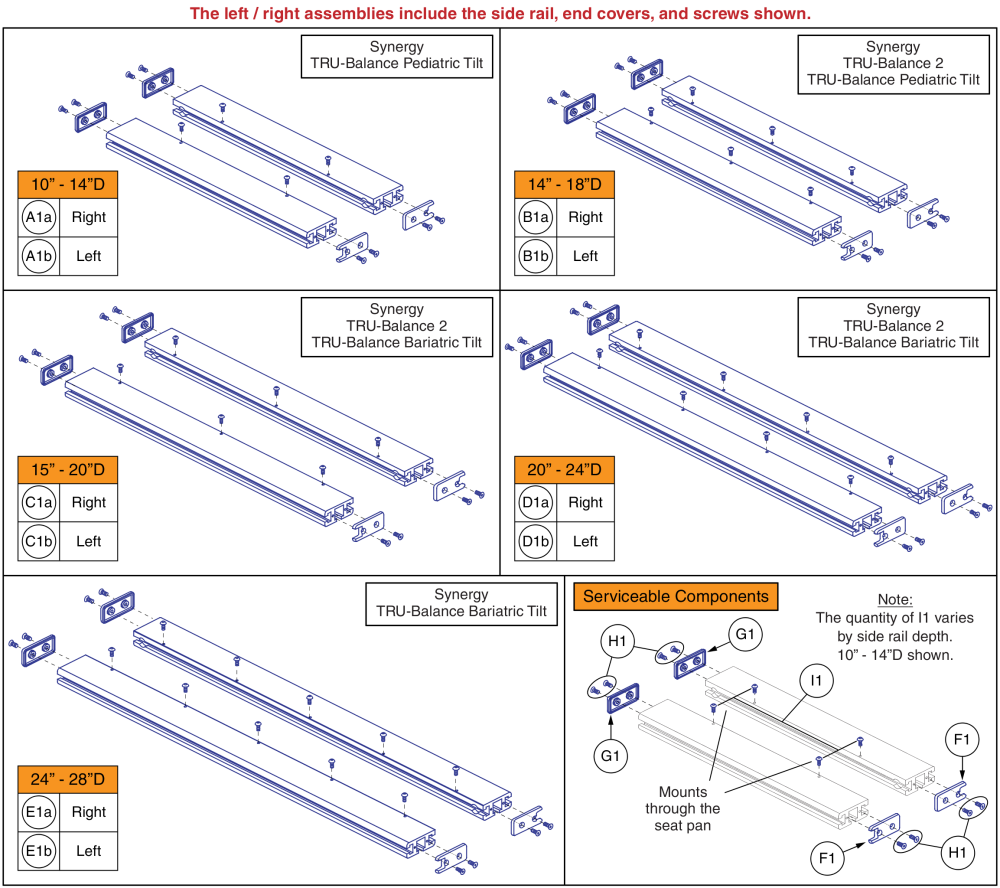 Side Rails, Synergy / Tb2 / Ped. Tilt / Bar. Tilt Seating parts diagram