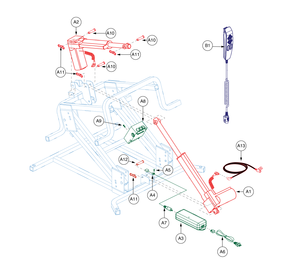 Dual Motor Lift Chair, Wg801 parts diagram