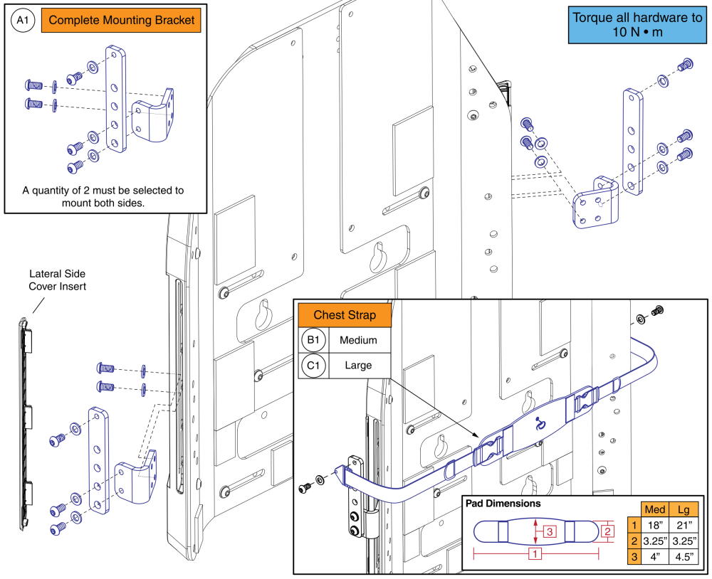 Stealth Chest Straps And Mount, Tru Balance® 3 Redesigned Backs parts diagram