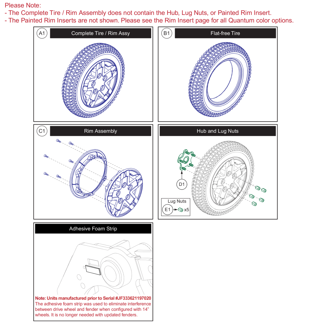 Flat-free Drive Wheel, 5-spoke, Black Rim/black Tire, Q6 Edge 3 Stretto parts diagram