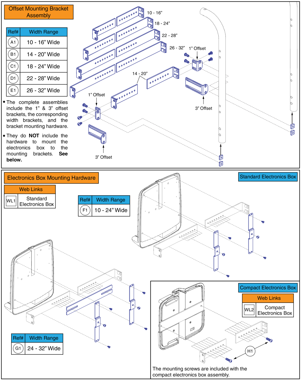 Offset Mounting Bracket, Standard & Compact Electronics Boxes parts diagram