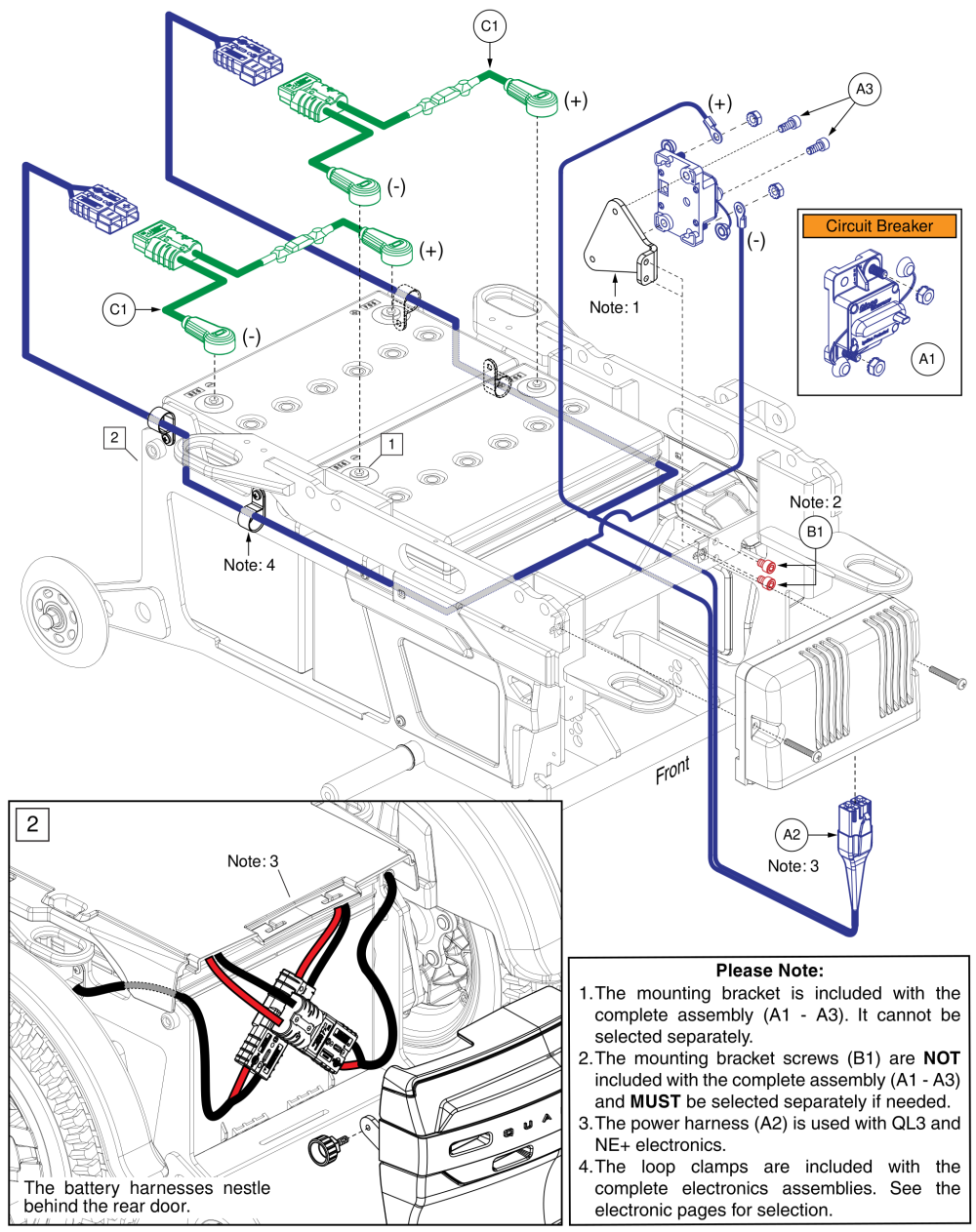 Circuit Breaker And Power Harnesses, R-trak parts diagram