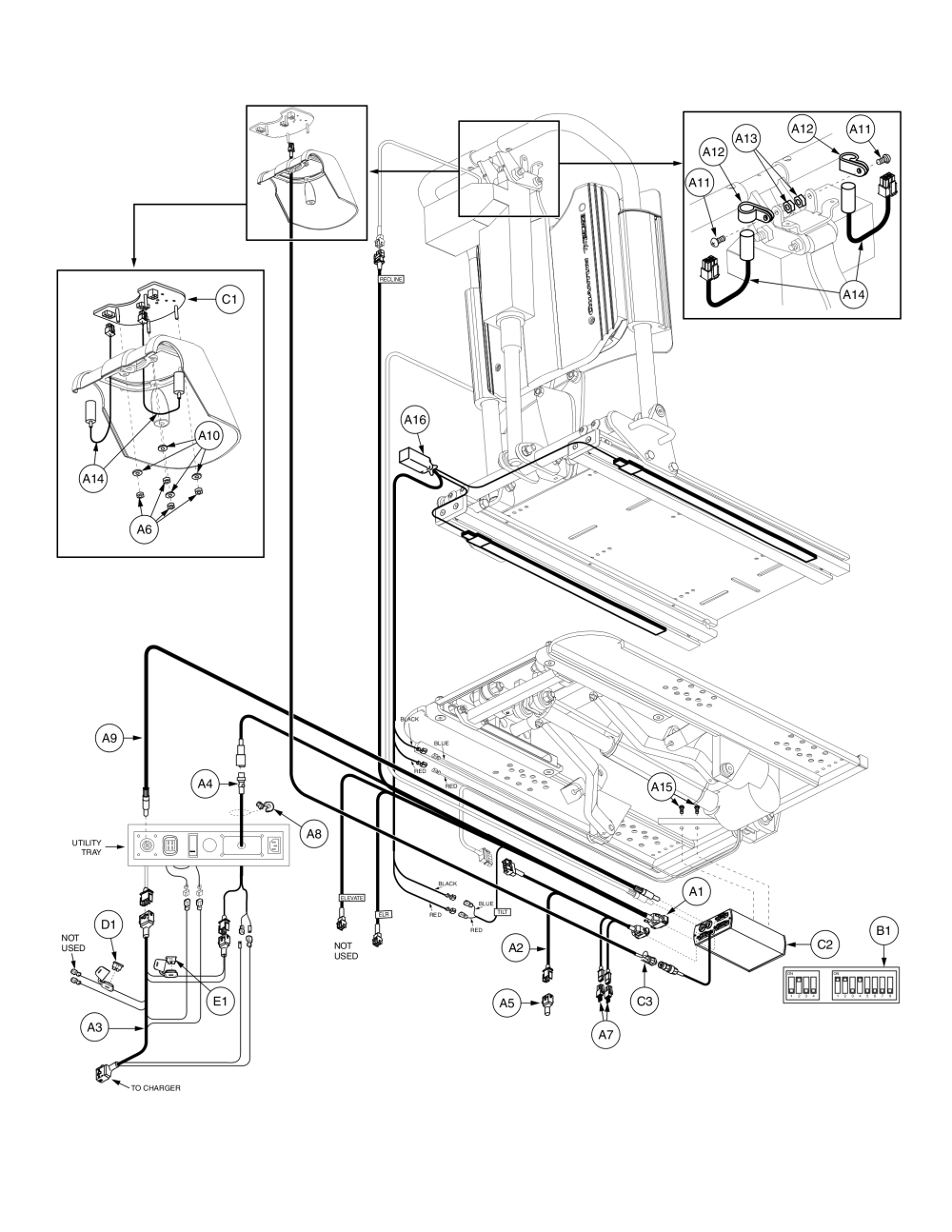 Tilt And Recline, Switch-it, Tb1 Electronics parts diagram