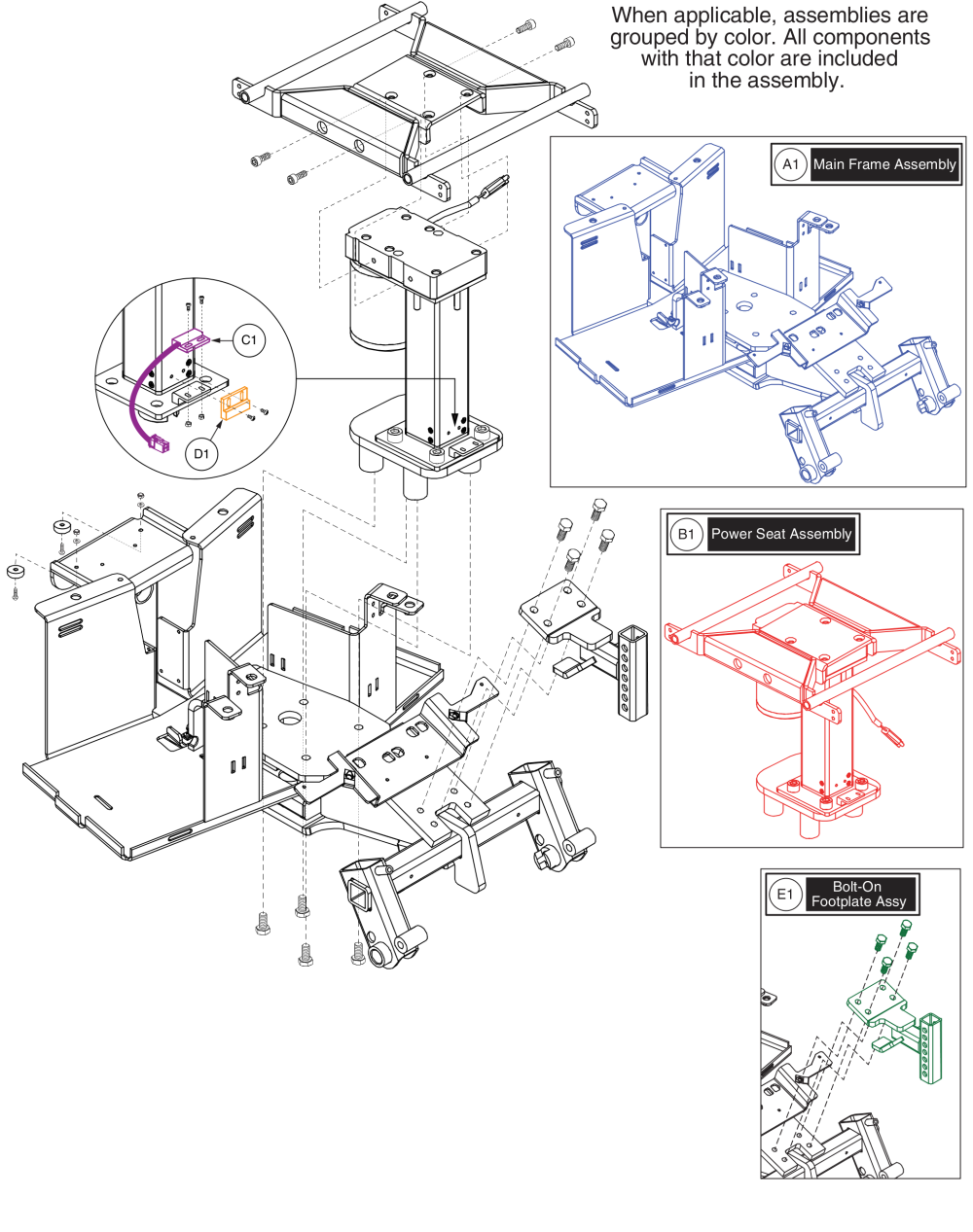 Main Frame W/ Power Seat, Jazzy Select 6 2.0 parts diagram