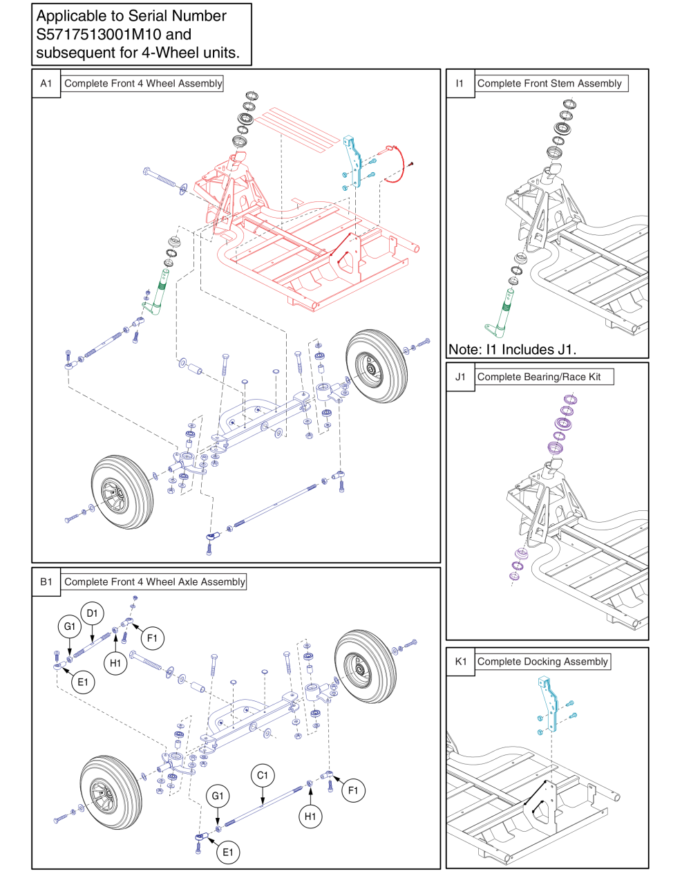 4 Wheel Front Frame, Version 2,  S5717513001m10 - Subsequent parts diagram