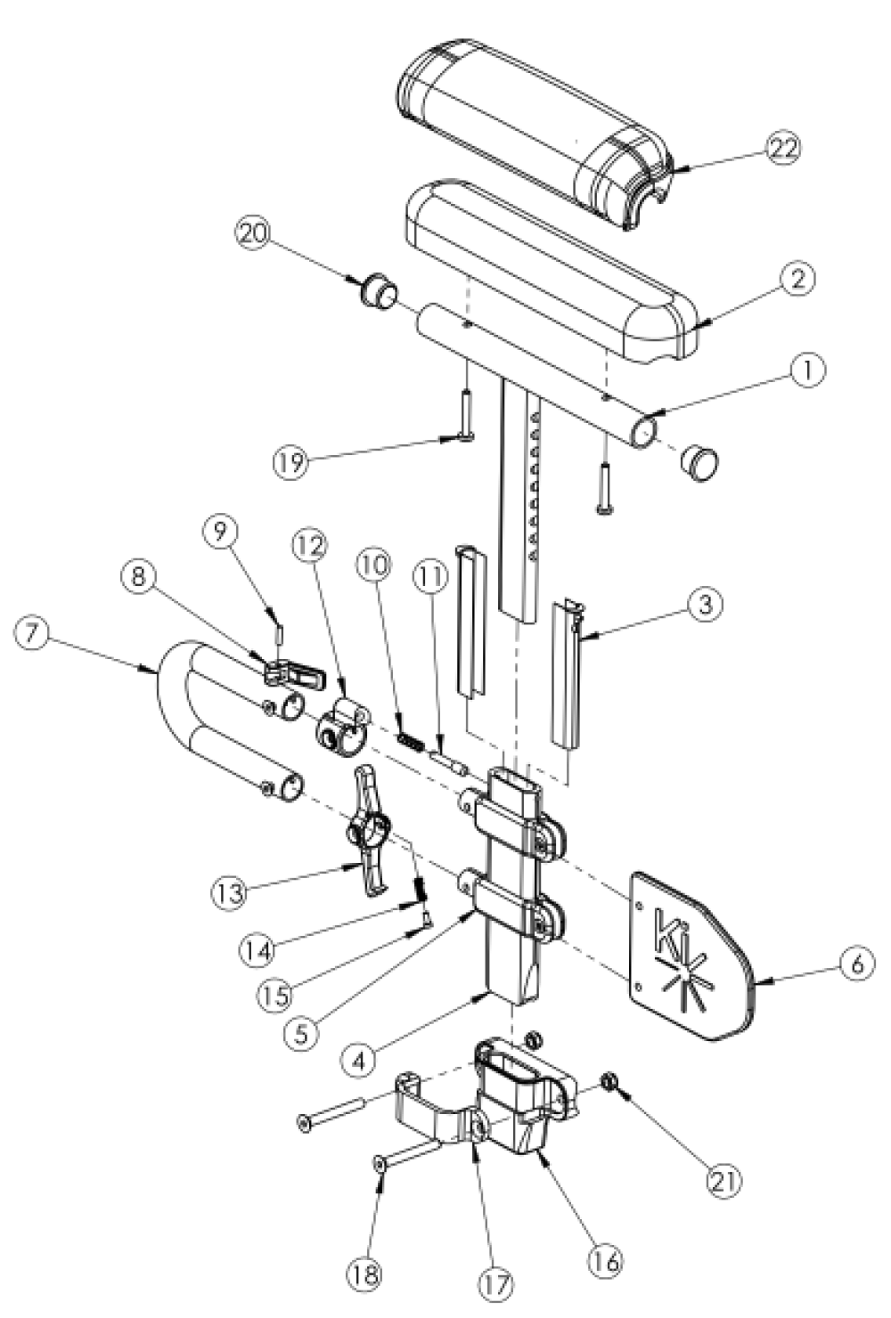 Rogue2 Armrest - Height Adjustable Low T-arm parts diagram