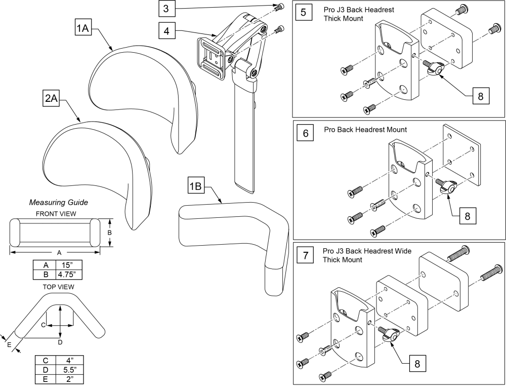Pro Multi Position Headrest parts diagram