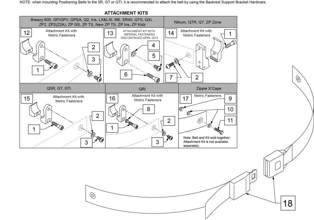 Auto Buckle Positioning Belt & Attachment Kits parts diagram