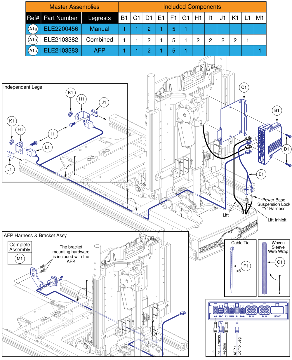 Ql3 Am3, Tb3 Lift & Recline W/ Ilevel (edge Series, Stretto, R-trak) parts diagram