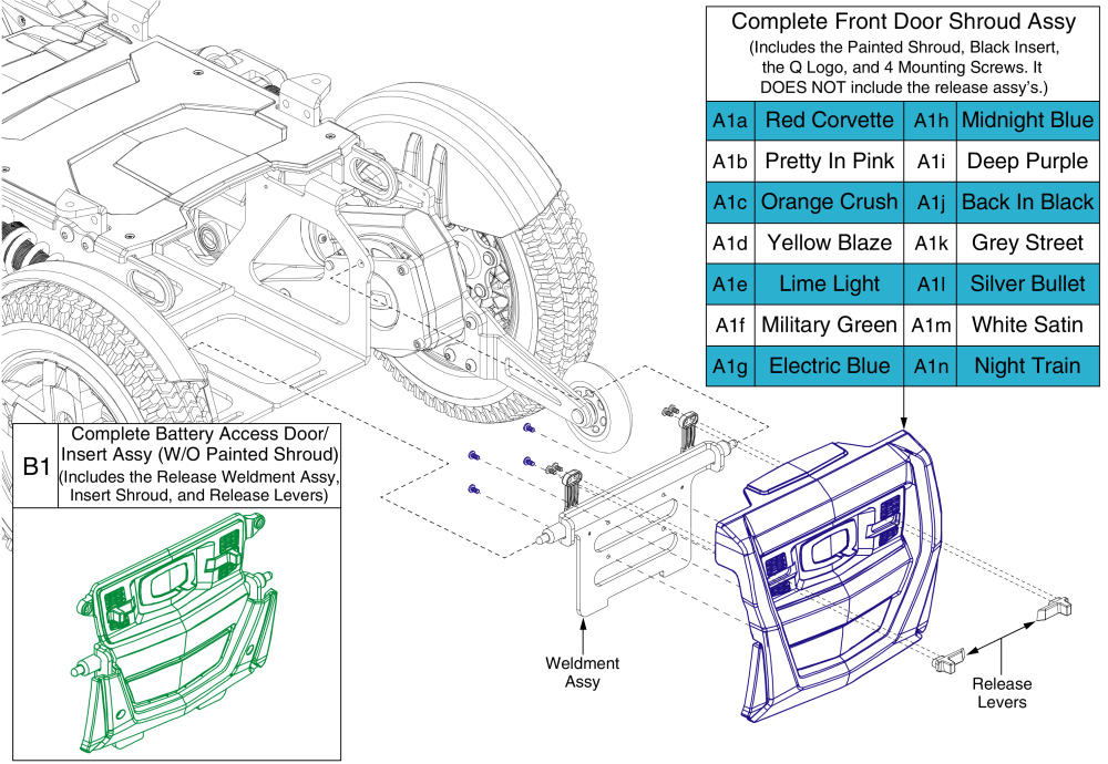 Front Door Shroud And Battery Access Bracket Assemblies, 4front parts diagram