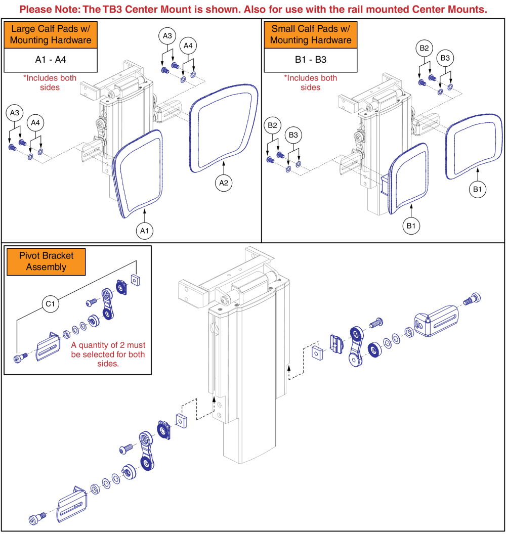 Center Mount Calf Pads And Brackets parts diagram