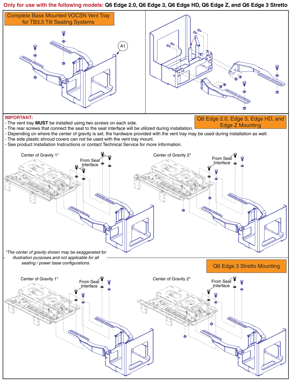 Vocsn Vent Tray For Tb3.5 Tilt Seating - Q6 Edge 2.0, 3, Hd, Z, & Stretto parts diagram
