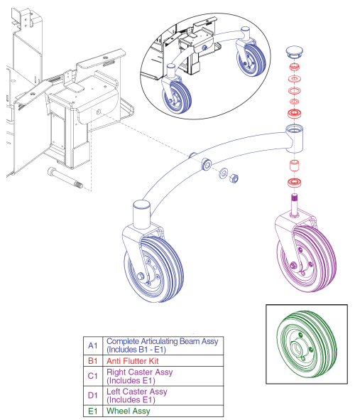 Rear Articulating Beam Assy, Jazzy Air parts diagram