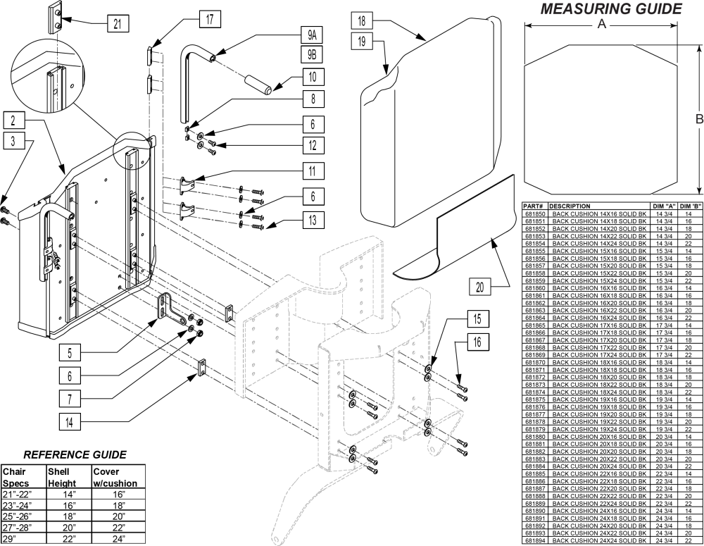 Recline Backrest S636/s646/s646se parts diagram