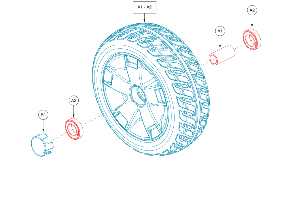 4 Wheel Assembly, Black Tire / Silver Rim, S5630610001030 - Subsequent parts diagram