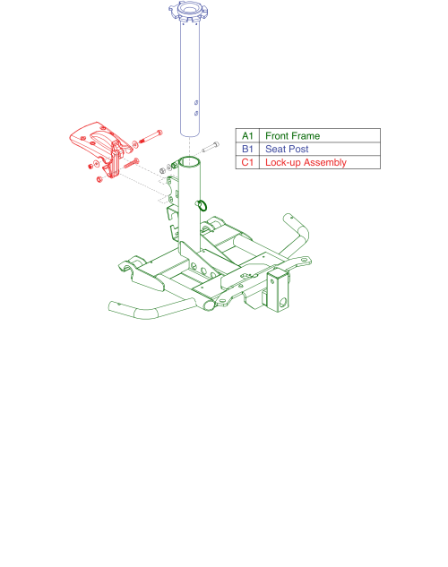 Front Frame, Seat Post & Lock-up Assy, Go-chair 2016 parts diagram