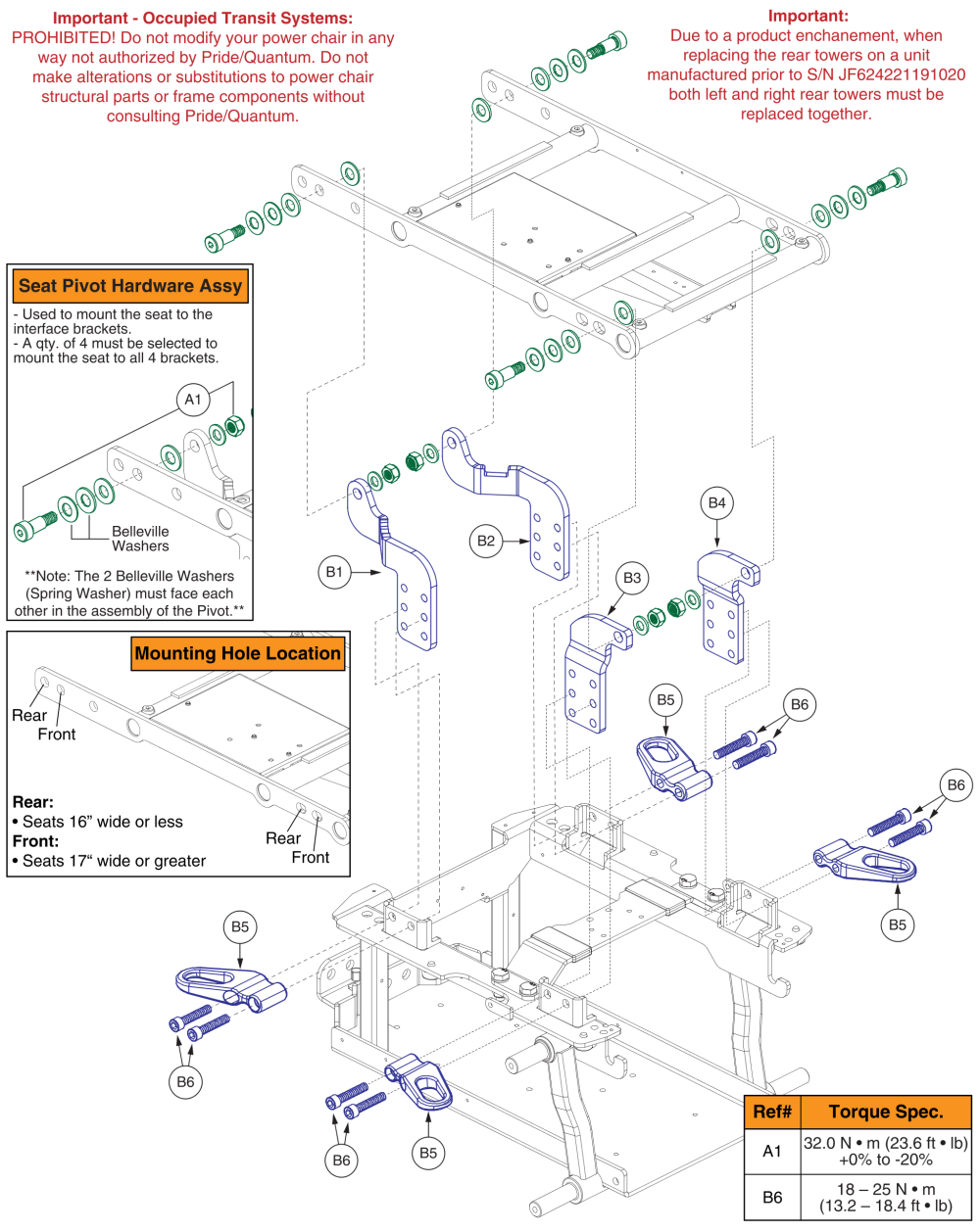 Tb Flex Static Seat Interface, 4 Post, Q6 Edge 2.0/ 3, Q4, J4 parts diagram