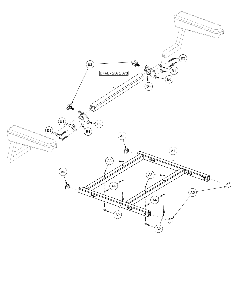 H - Frame - Pinchless Hinge Solid Seat Square H-frame 22-28w parts diagram