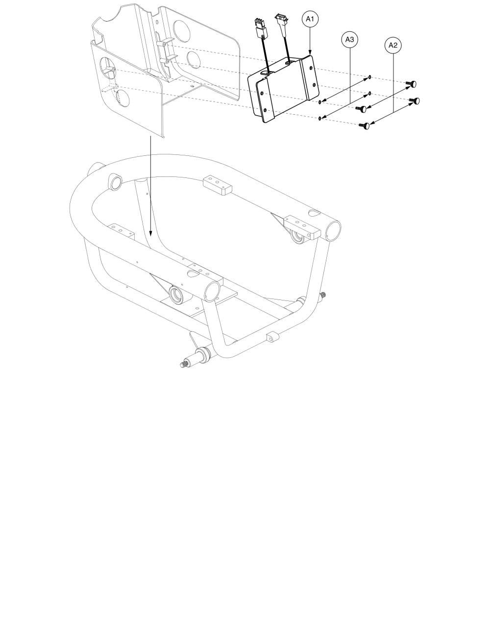 Onboard Charger Assembly, Belly Pan Mounted, Jazzy 610 / 1103 Ultra parts diagram