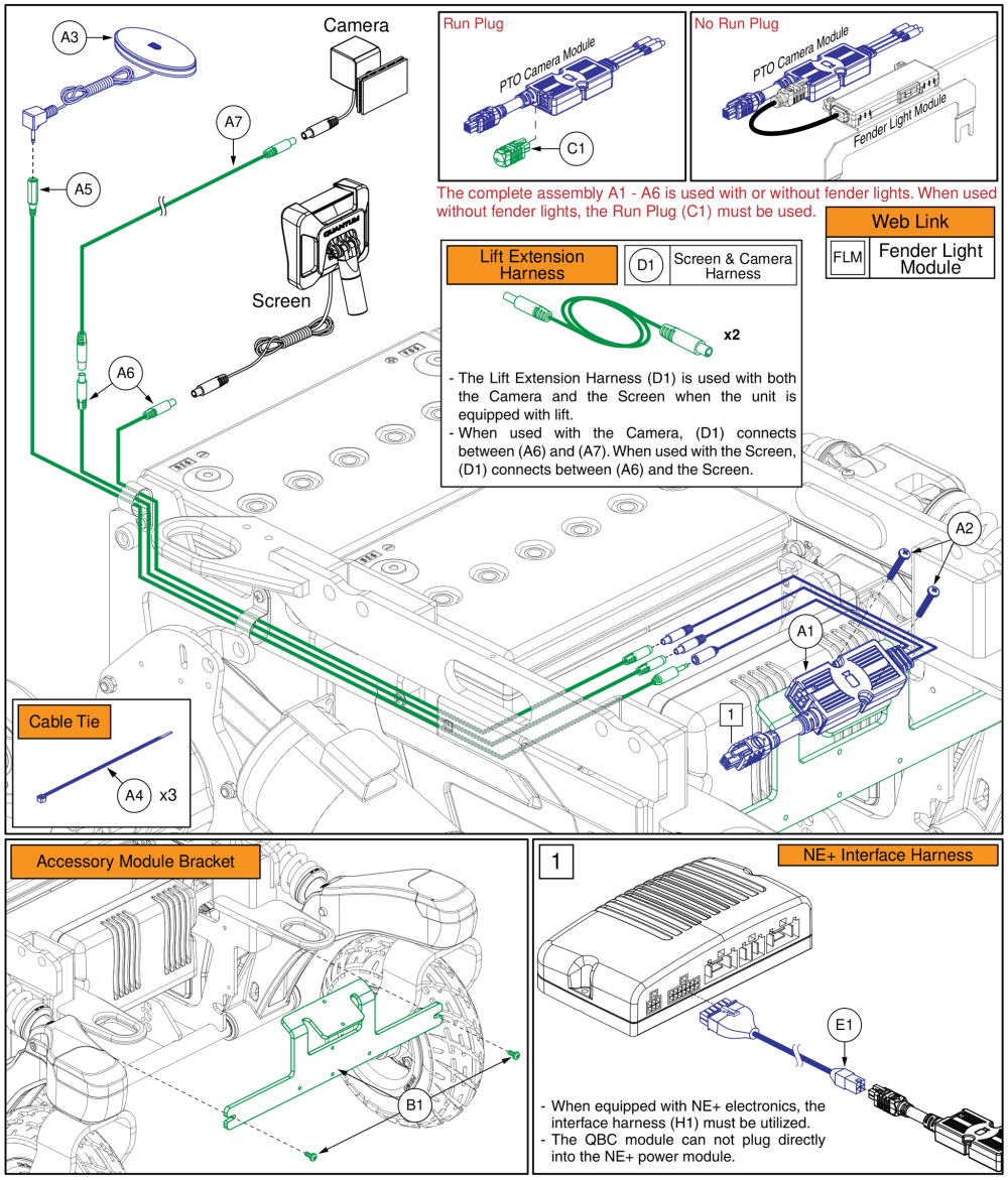 Pto Backup Camera, Ne+, R-trak parts diagram