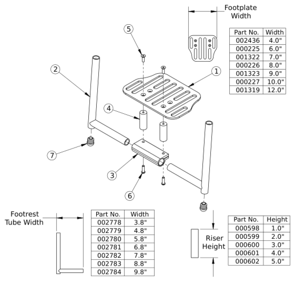 Clik Angle Adjustable Footrest With Riser parts diagram