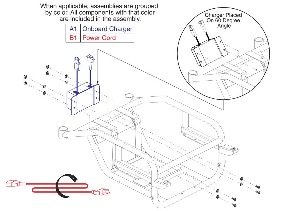 Onboard Charger Assy, Jazzy Select 14 parts diagram