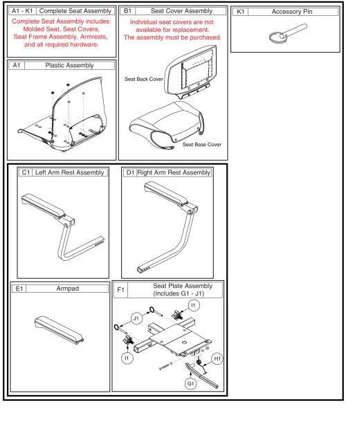 Seat Assembly, Jazzy Zts (for Models Ending In 1001 And 1002.) parts diagram