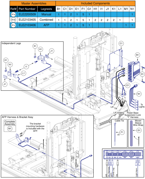 Ql3 Am3l, Tb3 Lift & Tilt W/ Ilevel (q6 Edge Series, R-trak, Stretto Full Seat Lights) parts diagram